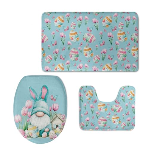 Badezimmermatte Zwerg Insekten Blau Fußmatte 3 Teilig Bath Mat rutschfest Badmatte Saugfähig Wohnzimmer Badezimmerteppich Langlebig Badematte Waschbar Badteppich Set Badezimmermatten 45x75cm von HJOSWVNS