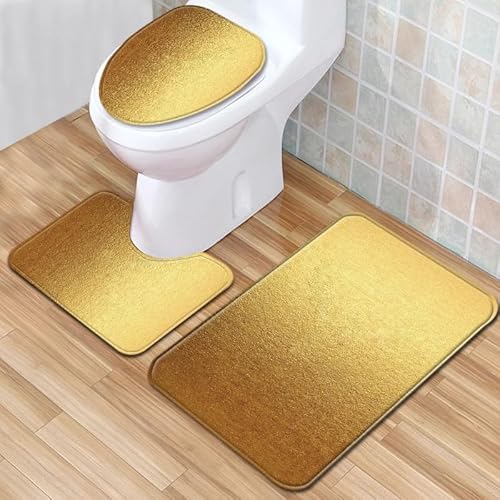 Badezimmerteppich Golden Badematte Set 3 Teilig Fußmatte rutschfest Saugfähig Badteppich Waschbar Fussmatte Teppich Schmutzfangmatte für Badezimmer von HJOSWVNS