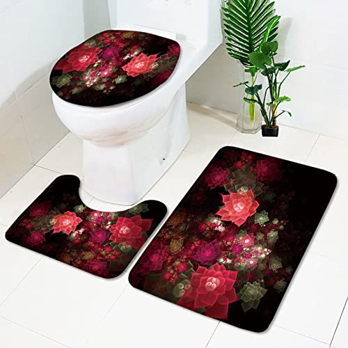 Badezimmerteppich Mandala Pink Schwarz Badematte Set 3 Teilig Fußmatte rutschfest Saugfähig Badteppich Waschbar Fussmatte Teppich Schmutzfangmatte für Badezimmer von HJOSWVNS
