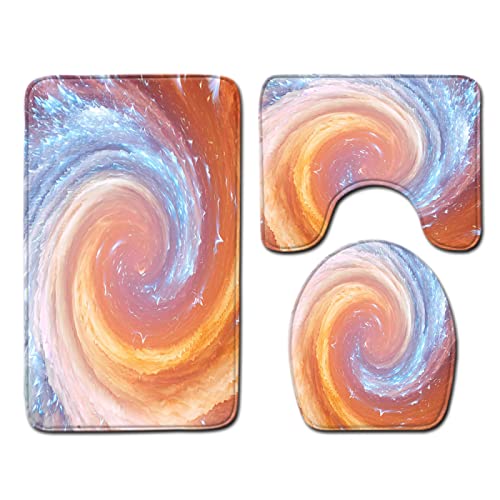Badezimmerteppich Orange Braun Blau Badematte Set 3 Teilig Fußmatte rutschfest Saugfähig Badteppich Waschbar Fussmatte Teppich Schmutzfangmatte für Badezimmer von HJOSWVNS