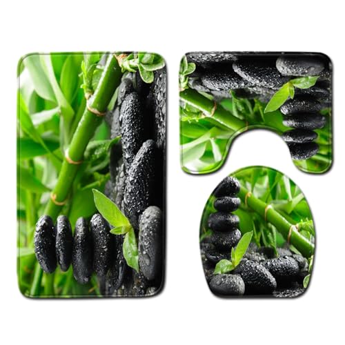 Badezimmerteppich Schwarz Smaragdgrün Badematte Set 3 Teilig Fußmatte rutschfest Saugfähig Badteppich Waschbar Fussmatte Teppich Schmutzfangmatte für Badezimmer von HJOSWVNS