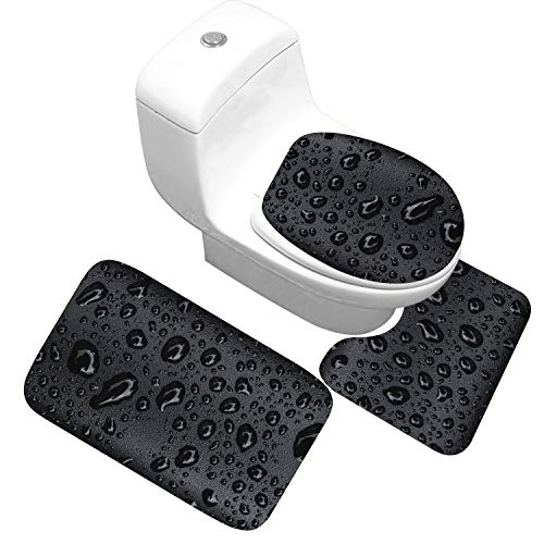 Badezimmerteppich Schwarze Regentropfen Badematte Set 3 Teilig Fußmatte rutschfest Saugfähig Badteppich Waschbar Fussmatte Teppich Schmutzfangmatte für Badezimmer von HJOSWVNS