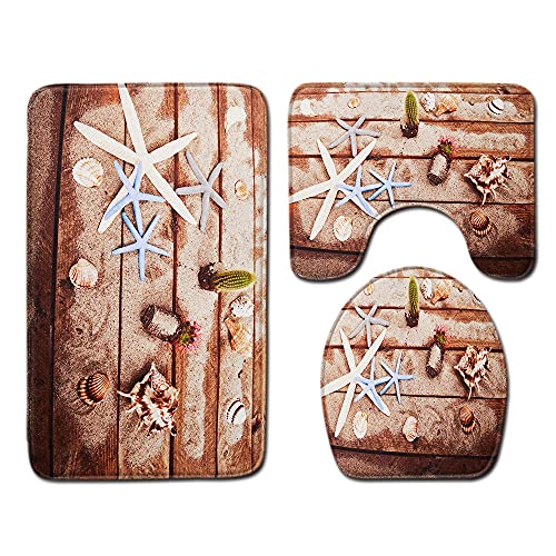 HJOSWVNS Badteppich Brauner Seestern Badvorleger Set 3 teilig Badematte rutschfest Saugfähig Badezimmerteppich Waschbar Fussmatte Teppich, für Badezimmer, Wohnzimmer, Schlafzimmer 45x75cm von HJOSWVNS