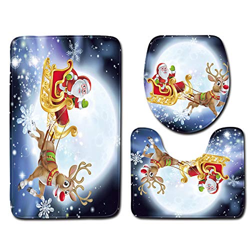 Badteppich Mondschlittenelch Badvorleger Set 3 teilig Badematte rutschfest Saugfähig Badezimmerteppich Waschbar Fussmatte Teppich, für Badezimmer, Wohnzimmer, Schlafzimmer 45x75cm von HJOSWVNS