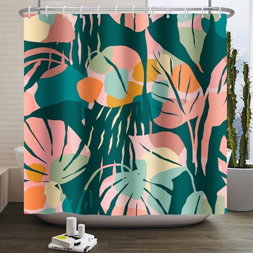Duschvorhang 180x200 Orange Pink Tropical Shower Curtains Verdickung Polyester Duschvorhänge Antischimmel Shower Curtain Wasserdicht Duschvorhang Badewanne Edelstahl Ösen von HJOSWVNS