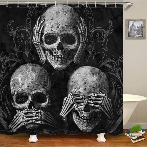 Duschvorhang 180x200 Totenkopf Halloween Print Duschvorhang Stoff Polyester Badevorhang Duschvorhang Wasserdicht Antischimmel Shower Curtains mit 12 Duschvorhangringen Duschvorhang Badewanne von HJOSWVNS
