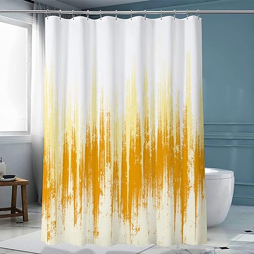 Duschvorhang 240x200 Orange Gelb Weiß Shower Curtains Verdickung Polyester Duschvorhänge Antischimmel Shower Curtain Wasserdicht Duschvorhang Badewanne Edelstahl Ösen von HJOSWVNS