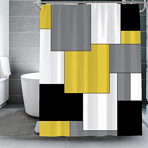 Duschvorhang Gelb Grau Weiß Shower Curtains Verdickung Polyester Duschvorhänge Antischimmel Shower Curtain Wasserdicht Duschvorhang Badewanne Edelstahl Ösen 200x200cm von HJOSWVNS