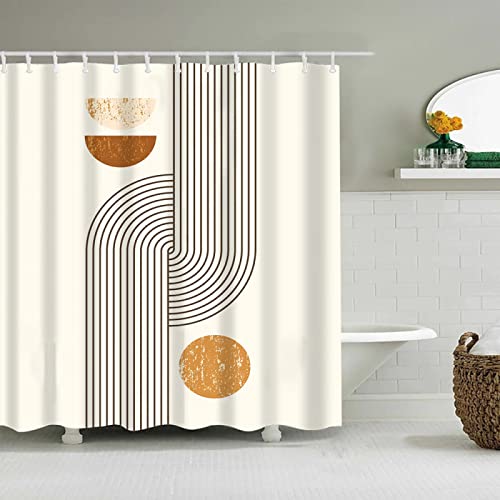 Duschvorhang Gestreift Braun Beige Shower Curtains Verdickung Polyester Duschvorhänge Antischimmel Shower Curtain Wasserdicht Duschvorhang Badewanne Edelstahl Ösen 180x220cm von HJOSWVNS