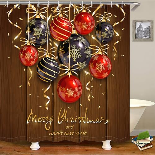 Duschvorhang Holz Korn Weihnachten Shower Curtains Verdickung Polyester Duschvorhänge Antischimmel Shower Curtain Wasserdicht Duschvorhang Badewanne Edelstahl Ösen 200x220cm von HJOSWVNS