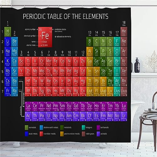 Duschvorhang Periodensystem Der Elemente Shower Curtains Verdickung Polyester Duschvorhänge Antischimmel Shower Curtain Wasserdicht Duschvorhang Badewanne Edelstahl Ösen 200x220cm von HJOSWVNS