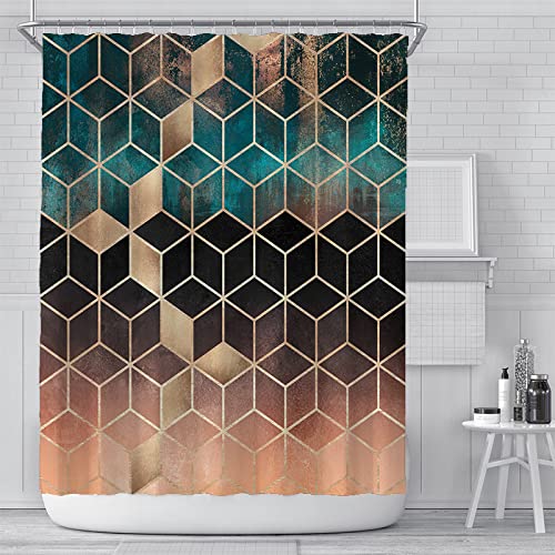 Duschvorhang Roségold Grün Shower Curtains Verdickung Polyester Duschvorhänge Antischimmel Shower Curtain Wasserdicht Duschvorhang Badewanne Edelstahl Ösen 200x220cm von HJOSWVNS