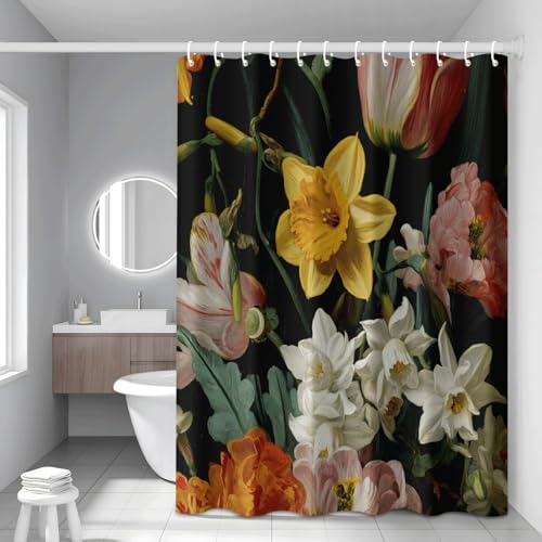 Duschvorhang Schwarz Gelb Weiß Shower Curtains Polyester Badevorhang Wasserdicht Duschvorhang 200x200 Duschborhang Waschbar Duschvorhänge Verdickung mit 12 Duschvorhangringen von HJOSWVNS