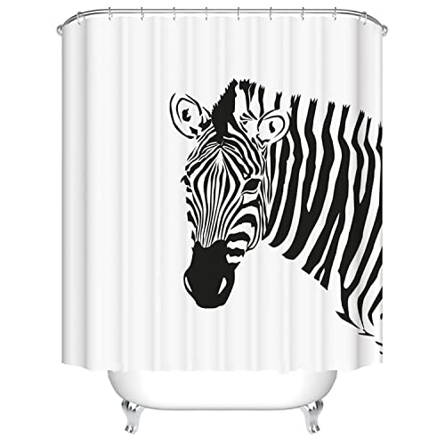 Duschvorhang Schwarzes Weißes Zebra Duschvorhang Stoff Verdickung Badevorhang Anti Schimmel Shower Curtains Polyester Badewanne Vorhang Waschbar Duschvorhänge mit 12 Duschvorhangringen 180x220cm von HJOSWVNS