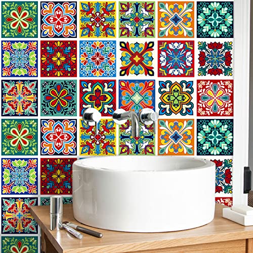 Fliesenaufkleber Buntes Mandala Boho Küchenrückwand Selbstklebend Mosaikfliesen PVC Küchenrückwand Folie Wasserdicht Fliesenaufkleber Bad Ölfest Fliesenfolie Fliesenaufkleber Küche 50x100cm/1 pcs von HJOSWVNS