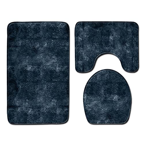 HJOSWVNS Badteppich Dunkelblau Badvorleger Set 3 teilig Badematte rutschfest Saugfähig Badezimmerteppich Waschbar Fussmatte Teppich, für Badezimmer, Wohnzimmer, Schlafzimmer 50x80cm von HJOSWVNS