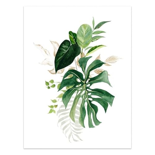 HJOSWVNS Bild Schlafzimmer Golden Tropical Green Gemälde Foto auf Leinwand Kunstdruck Bild Leinwand Wohnzimmer Bilder Wandtattoo Schlafzimmer Bilder Leinwand Badezimmer Kein Rahmen 60x90cm/1 Pcs von HJOSWVNS