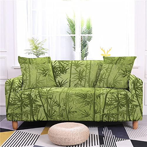 HJOSWVNS Sofa Überzug Olivgrüner Bambus Sofabezug Spandex High Elastischer Couch Überzug Mit Anti-Rutsch-Schaumstoffe Sofaüberwurf Möbelschutz Sofa Cover Abwaschbar Couch Überwurf 2 Sitzer von HJOSWVNS