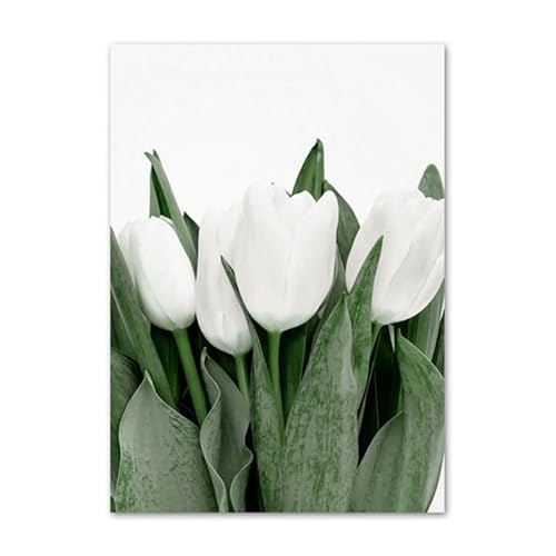 HJOSWVNS Wandbilder Tulpe Weiß Grün Foto Auf Leinwand Aesthetic Decor Bild Auf Leinwand Bilder Wohnzimmer Leinwand Bilder Wandbilder Wandtattoo Schlafzimmer Badezimmer Room Decor Kein Rahmen 40x60cm von HJOSWVNS