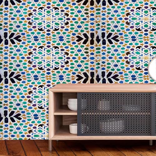 Mosaikfliesen Schwarzer Grüner Stern Selbstklebende Fliesen Küche PVC Klebefliesen Langlebig Tile Sticker Wasserdicht Klebefliesen Küche Fliesen zum Kleben Bad Fliesenaufkleber 15x15cm/10 Pcs von HJOSWVNS