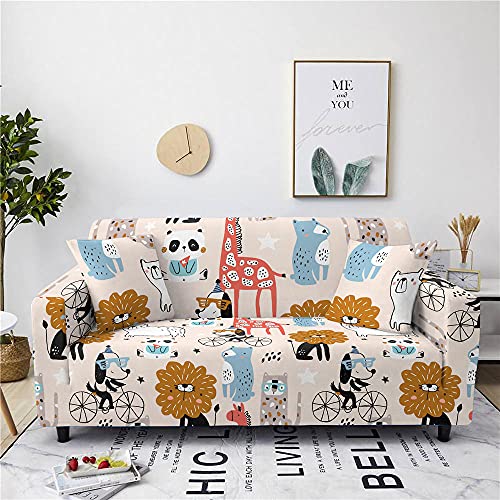 Sofa Überzug Beige Animal-Print Sofabezug Spandex High Elastischer Couch Überzug Mit Anti-Rutsch-Schaumstoffe Sofaüberwurf Möbelschutz Sofa Cover Abwaschbar Couch Überwurf 1 Sitzer von HJOSWVNS