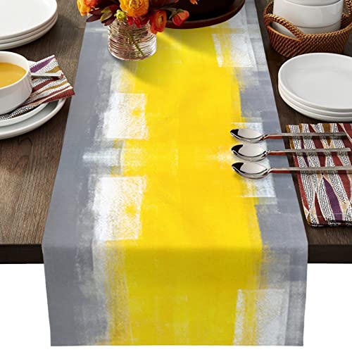 Tischläufer Gelb Grau Tischläufer Frühling Polyester Abwaschbar Tischdekoration für Familienfeiern Hochzeiten Hotel Indoor und Outdoor Party Tischläufer Modern 41x183cm von HJOSWVNS