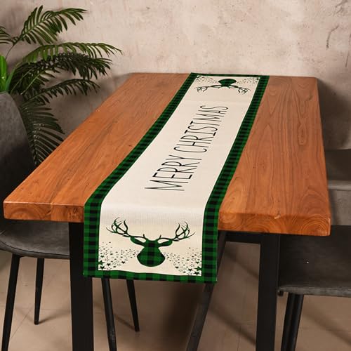 Tischläufer Herbst Grüner Geometrischer Hirsch Tischläufer Filz Polyester Abwaschbar Läufer Tisch Familienfeiern Hochzeiten Hotel Tisch Läufer Party Table Runner Modern 41x183cm von HJOSWVNS