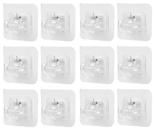 Haken for Gardinenstangenhalterung, stanzfrei, selbstklebend, verstellbar, fester Clip, for Küche, Badezimmer, Wandbehang(White,12PCS) von HJQFVASQ