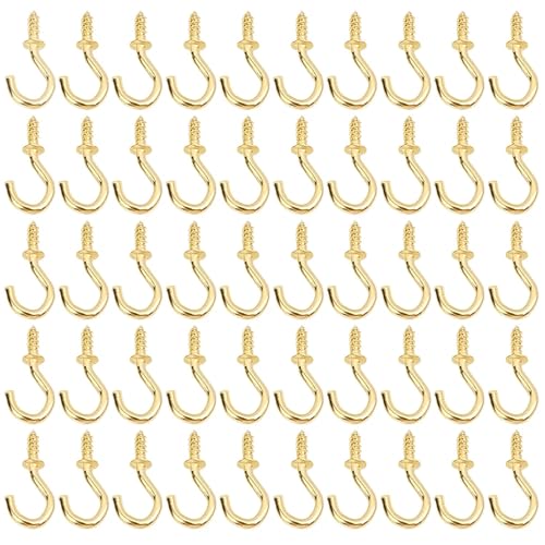 HJQFVASQ 300/50 Stück S-Schraubhaken, Metall-Lichterkette, Hänge-Halter, Deckenschrank, Wandhalterung, Regal, Zuhause, Mehrzweck-Aufbewahrungswerkzeuge (Gold, 50 Stück) von HJQFVASQ