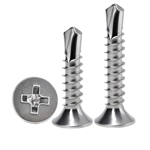 Selbstschneidende Schrauben aus Edelstahl 410, Holzbearbeitung, Metallarbeiten, Trockenbau, Flachkopf-Phillips-Senkkopf-Bohrschrauben(M4.2x38 (20Pcs)) von HJQFVASQ