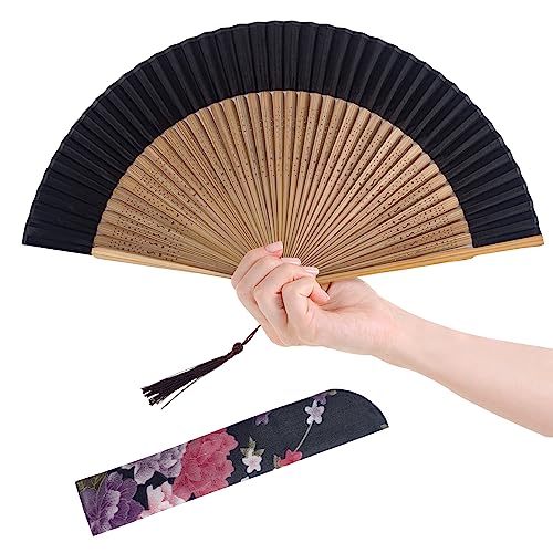 HJSSAA Handfächer,Faltbarer Handfächer für Frauen,Faltbarer Chinesischer Japanischer Vintage-Bambusseide Fächer,Hand Fan für Kirche, Dekoration, EDM, Musikfestival, Tanz, Performance,Geschenk (Y02) von HJSSAA