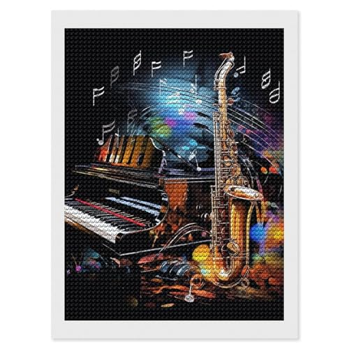 HJUQNGF Diamant-Kunst-Kits für Erwachsene, Saxophon und Klavier, Diamant-Kunst-Kits, DIY-Leinwand, Dimond-Gemälde mit Kunstharz-Edelsteinen, komplettes Werkzeug (kein Rahmen), Malen nach Zahlen, Set von HJUQNGF