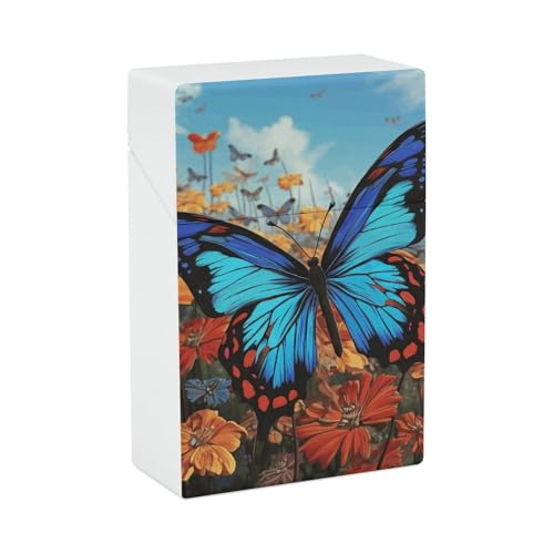 Zigarettenetui Big Butterfly Zigarettenetuis Halter 20 Kapazität Snap-In Spring Design Einhand Flip-Top Kunststoff Reise Zigaretten Box für Männer Frauen Geschenk von HJUQNGF