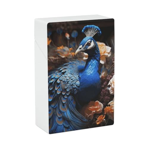 Zigarettenetui Blau Pfau Zigarettenetuis Halter 20 Kapazität Snap-In Spring Design Einhand Flip-Top Kunststoff Reise Zigaretten Box für Männer Frauen Geschenk von HJUQNGF