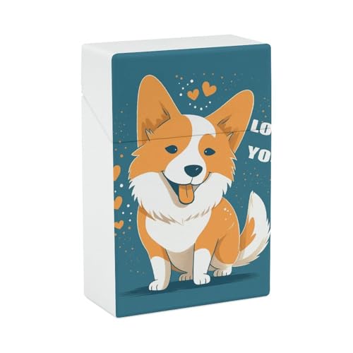 Zigarettenetui Corgi I Love You Zigarettenetuis Halter 20 Kapazität, Snap-In Spring Design Einhand Flip-Top Kunststoff Reise Zigaretten Box für Männer/Frauen Geschenk von HJUQNGF