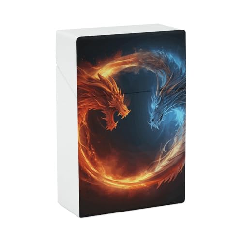 Zigarettenetui Fire and Ice Dragons Zigarettenetuis Halter 20 Kapazität Snap-In Spring Design Einhand Flip-Top Kunststoff Reise Zigaretten Box für Männer Frauen Geschenk von HJUQNGF