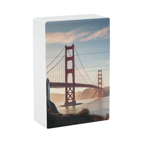 Zigarettenetui Golden Gate Bridge Zigarettenetuis Halter 20 Kapazität Snap-In Spring Design Einhand Flip-Top Kunststoff Reise Zigaretten Box für Männer Frauen Geschenk von HJUQNGF
