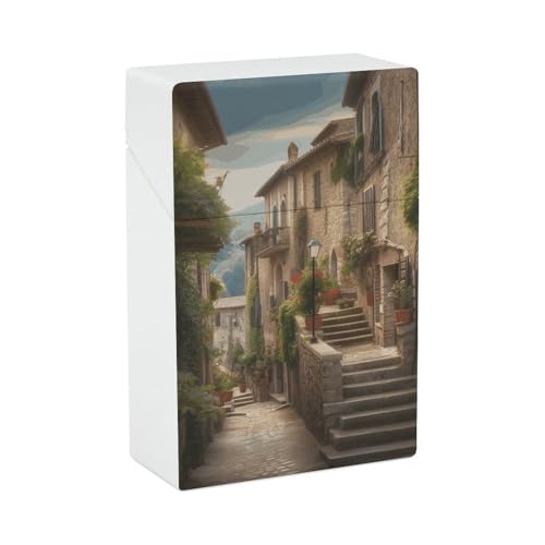 Zigarettenetui Italien toskanische Zigarettenetuis Halter 20 Kapazität Snap-In Spring Design Einhand Flip-Top Kunststoff Reise Zigaretten Box für Männer Frauen Geschenk von HJUQNGF