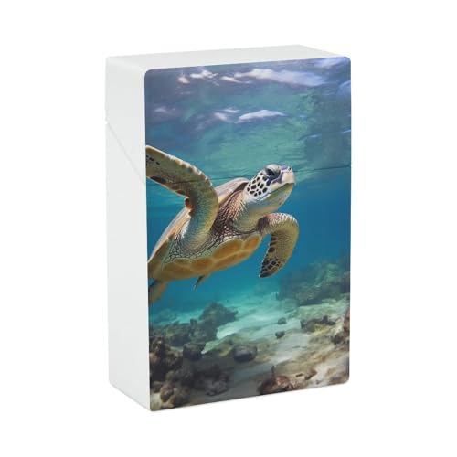 Zigarettenetui Meeresschildkröte Zigarettenetuis Halter 20 Kapazität Snap-In Spring Design Einhand Flip-Top Kunststoff Reise Zigaretten Box für Männer Frauen Geschenk von HJUQNGF