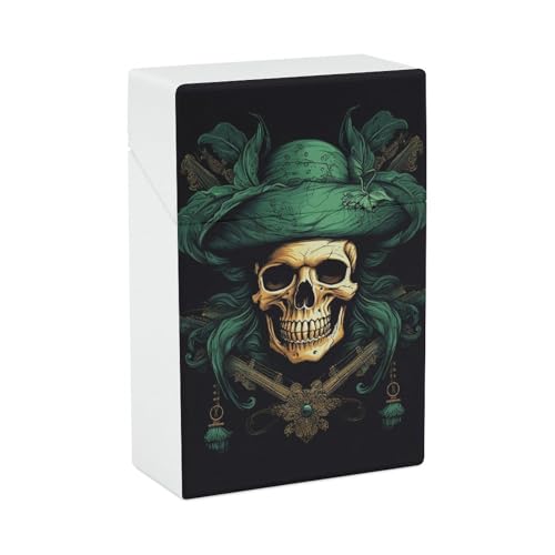 Zigarettenetui Piratenschädel Zigarettenetuis Halter 20 Kapazität Snap-In Spring Design Einhand Flip-Top Kunststoff Reise Zigaretten Box für Männer Frauen Geschenk von HJUQNGF