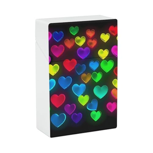 Zigarettenetui Regenbogen Herzen Zigarettenetuis Halter 20 Kapazität Snap-In Feder Design Einhand Flip-Top Kunststoff Reise Zigaretten Box für Männer Frauen Geschenk von HJUQNGF