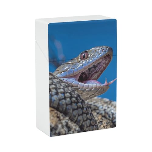 Zigarettenetui Schlange auf Rock Zigarettenetuis Halter 20 Kapazität Snap-In Spring Design Einhand Flip-Top Kunststoff Reise Zigaretten Box für Männer/Frauen Geschenk von HJUQNGF
