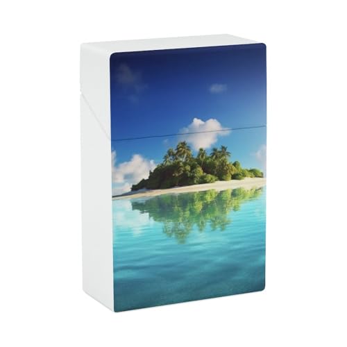Zigarettenetui Schöne Insel im Meer Zigarettenetuis Halter 20 Kapazität Snap-In Spring Design Einhand Flip-Top Kunststoff Reise Zigaretten Box für Männer/Frauen Geschenk von HJUQNGF