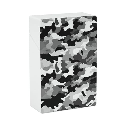 Zigarettenetui Schwarz Grau Weiß Camo Zigarettenetuis Halter 20 Kapazität Snap-In Spring Design Einhand Flip-Top Kunststoff Reise Zigaretten Box für Männer Frauen Geschenk von HJUQNGF