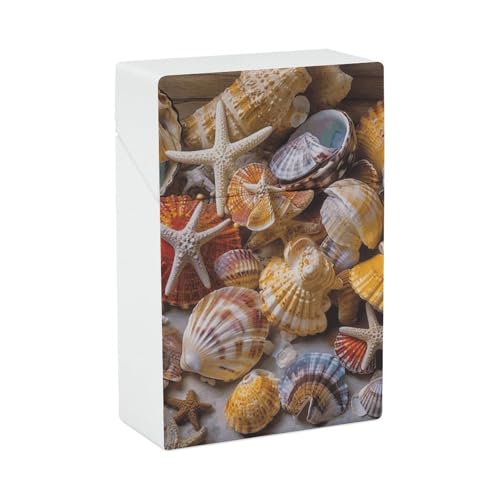Zigarettenetui Sea Shell Treasures Zigarettenetuis Halter 20 Kapazität Snap-In Spring Design Einhand Flip-Top Kunststoff Reise Zigaretten Box für Männer/Frauen Geschenk von HJUQNGF