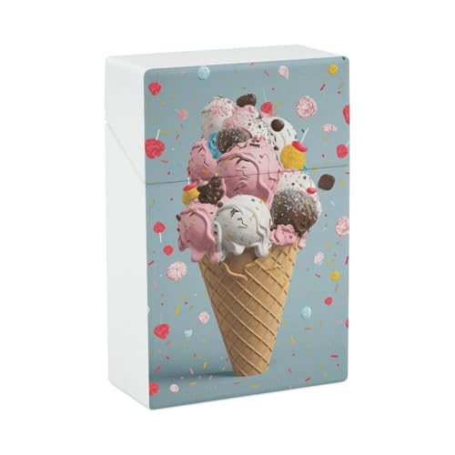 Zigarettenetui Sweet Ice Cream Zigarettenetuis Halter 20 Kapazität Snap-In Spring Design Einhand Flip-Top Kunststoff Reise Zigaretten Box für Männer Frauen Geschenk von HJUQNGF