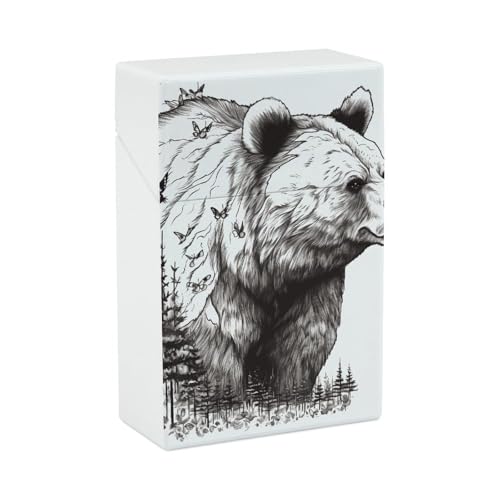 Zigarettenetui Wildlife Handgezeichneter Bär Tier Zigarettenetuis Halter 20 Kapazität Snap-In Spring Design Einhand Flip-Top Kunststoff Reise Zigaretten Box für Männer/Frauen Geschenk von HJUQNGF
