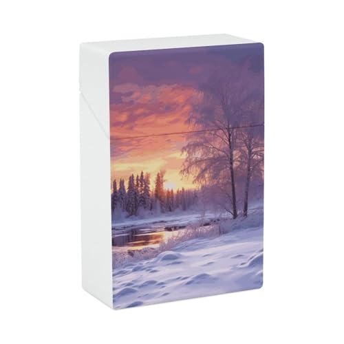 Zigarettenetui Winterlandschaft Zigarettenetuis Halter 20 Kapazität Snap-In Spring Design Einhand Flip-Top Kunststoff Reise Zigaretten Box für Männer/Frauen Geschenk von HJUQNGF