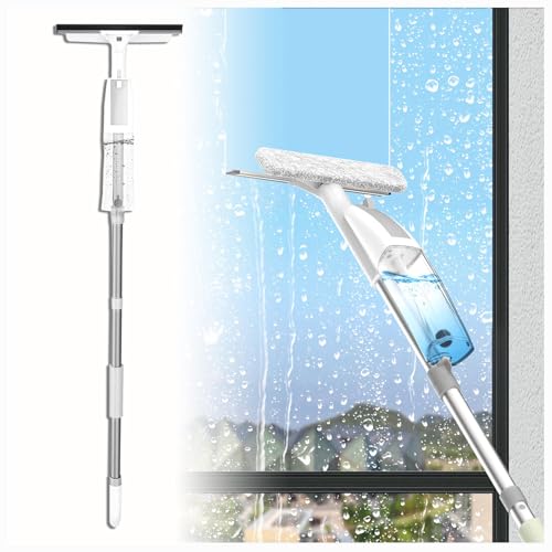 3 in 1 Sprüh Fensterputzer Set mit Verlängerungsstange, Fensterwischer Mit Teleskopstiel mit 3 Mikrofasertüchern Fenster Putzen Profi Set für Innen-/Außenfenster,Autoglas von HJXBD888