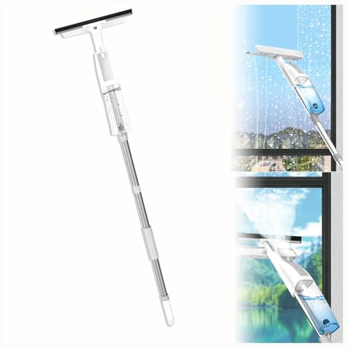 3 in 1 Sprüh Fensterputzer mit Verlängerungsstange, Fensterputzer mit 3 Mikrofasertüchern Fenster Abzieher Wischer für Fenster Dusche Auto von HJXBD888